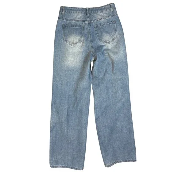 High Rise Wide Leg Ripped Jeans - Size 26 -‎ Cyber Grunge Skater Y2K - Picture 2 of 6